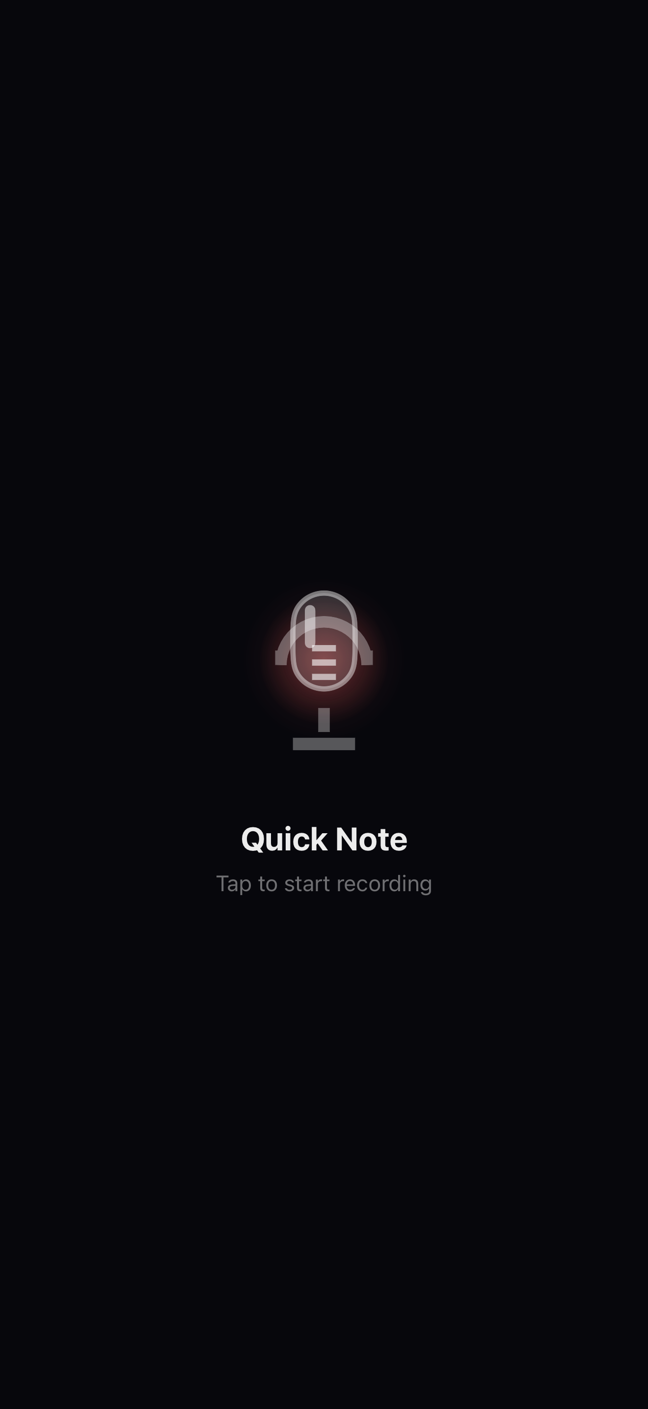 The FlowForge home screen on iPhone, ready to capture a quick voice note.